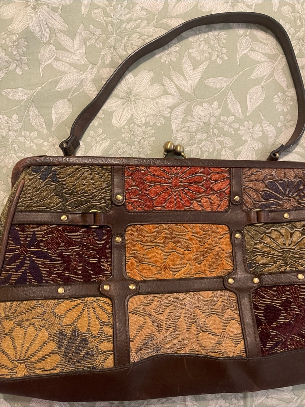 Vintage Patchwork Shoulder Bag in Brown, Orange, Red, Green - Picture 2 of 7